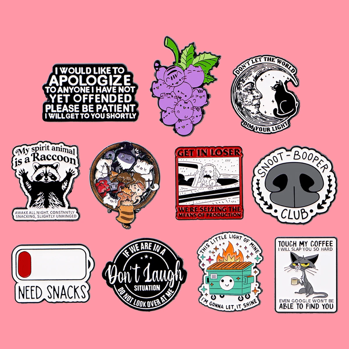 Lustige Mülleimer Zitate Emaille Pins Cartoon Tiere Brosche Abzeichen auf Rucksack Anstecknadel Kostüm Zubehör Modeschmuck Geschenke