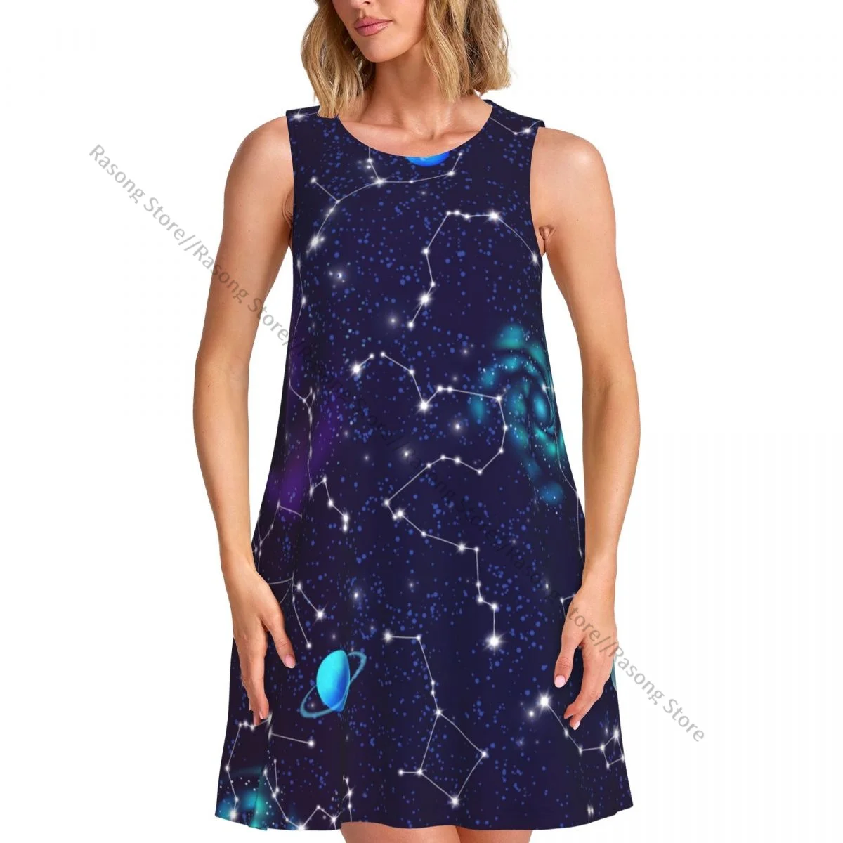 ชุดสตรี Night Sky With Constellations ฤดูร้อน Casual T เสื้อชายหาดชุดถัง