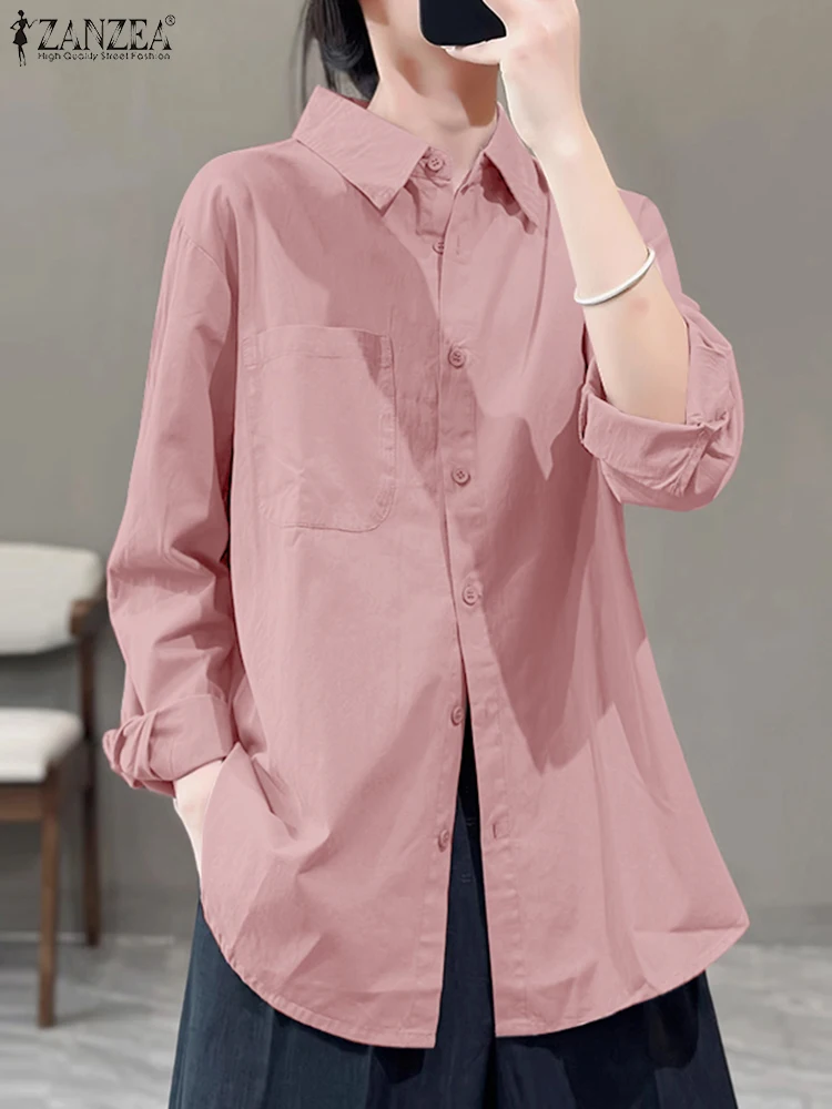 

ZANZEA Streetwear Casual Chemise Femme Women Solid Color Long Sleeve Button Up Shirts Turn-down Collar 2025 Spring Daily Tops