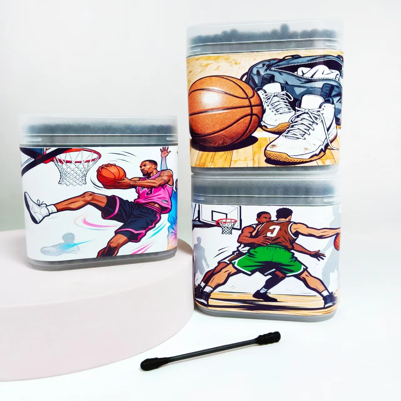 600 قطعة/1000 قطعة من أعواد القطن ذات موضوع كرة السلة باللون الأسود برأسين للضروريات اليومية أعواد قطنية