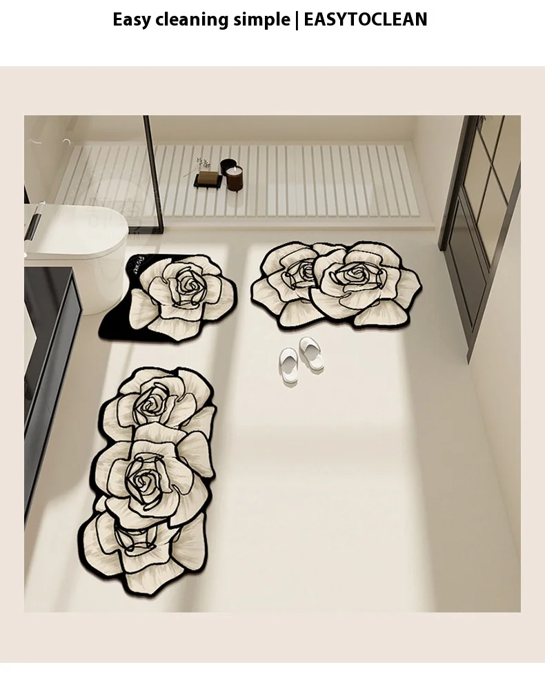VIKAMA 1/3PCS Teppich Französisch Premium Geformt Wc Teppich Licht Luxus Badezimmer Wc Saugfähigen Nicht-slip Kissen hause Dekoration – Detail 18