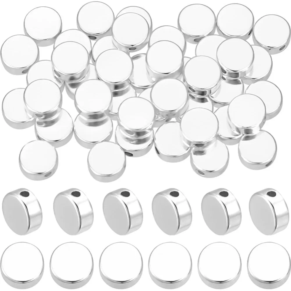 1 Box 50Pcs 925 Sterling Silver Plated Brass Coin Beads Flat Round Spacer Beads 6x3mm Tiny Coin Disc Loose Beads making kit