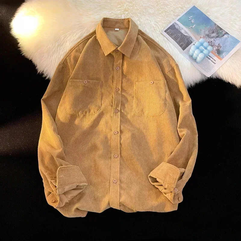 Men's Casual Corduroy Shirts Fashion Versatile Shirt Men Long Sleeve Double Pocket Loose Tops Trend Shirt Coats Men