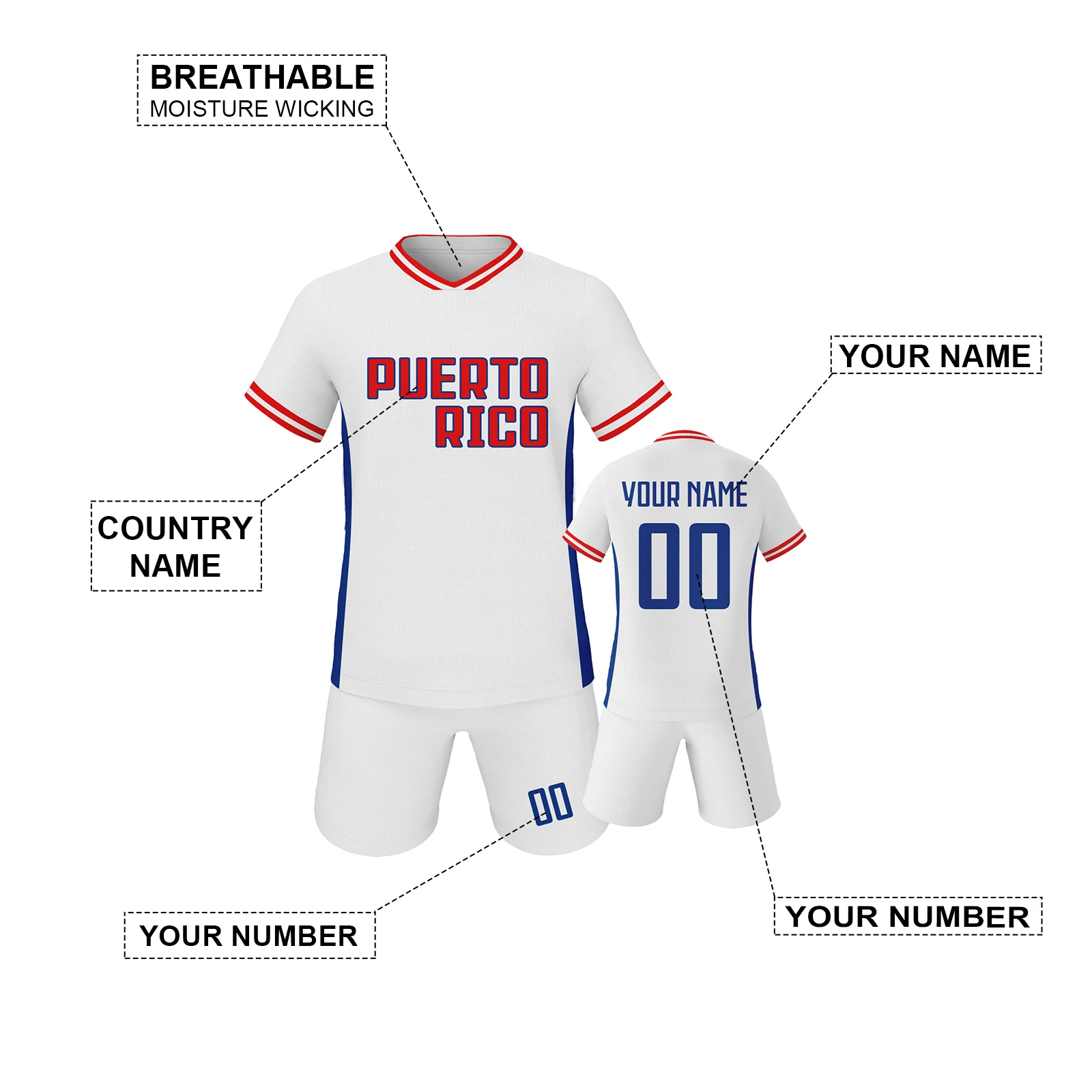 Puerto Rico Kids Soccer Kit Custom Personalized Football Jersey with Name Number Youth Team Uniform Sports Training Outfit