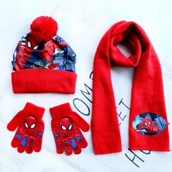 New Autumn Winter Children Hat SpiderMan Red Halloween Cartoon Scarf Hat Glove Warm knitted hat Boy Girl Cap Child Christmas Hat