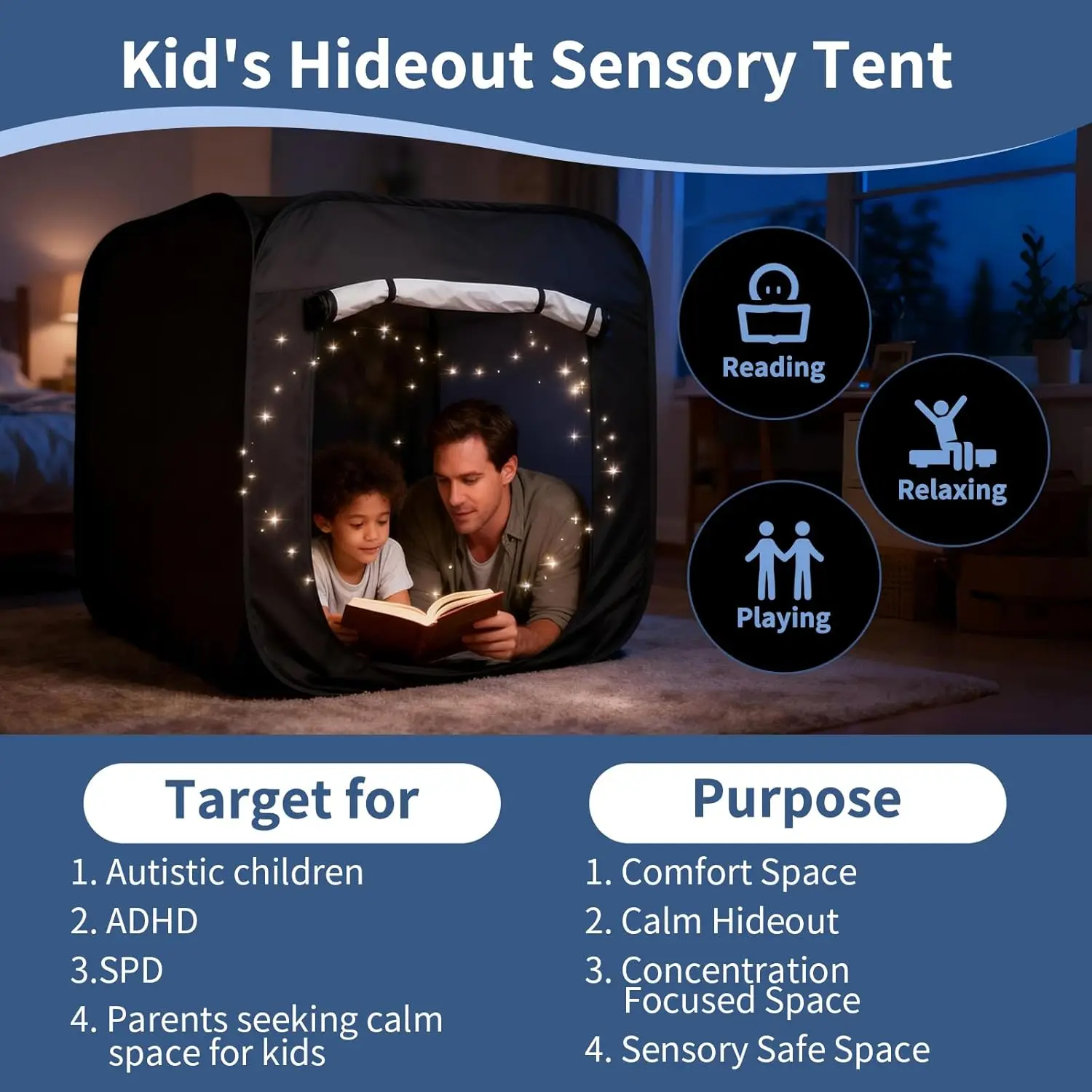 Sensory Tent for Kids 37.4 in - Portable Pop-up Play Tent for Calming Down & Improving Focus - Ideal for Children with Autism view 2