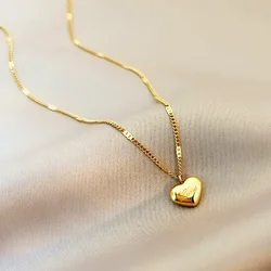 Simple Love Pendant Clavicle Chain Necklace Trendy Gold Color Stainless Steel Choker for Women Fashion Personalized Jewelry Gift