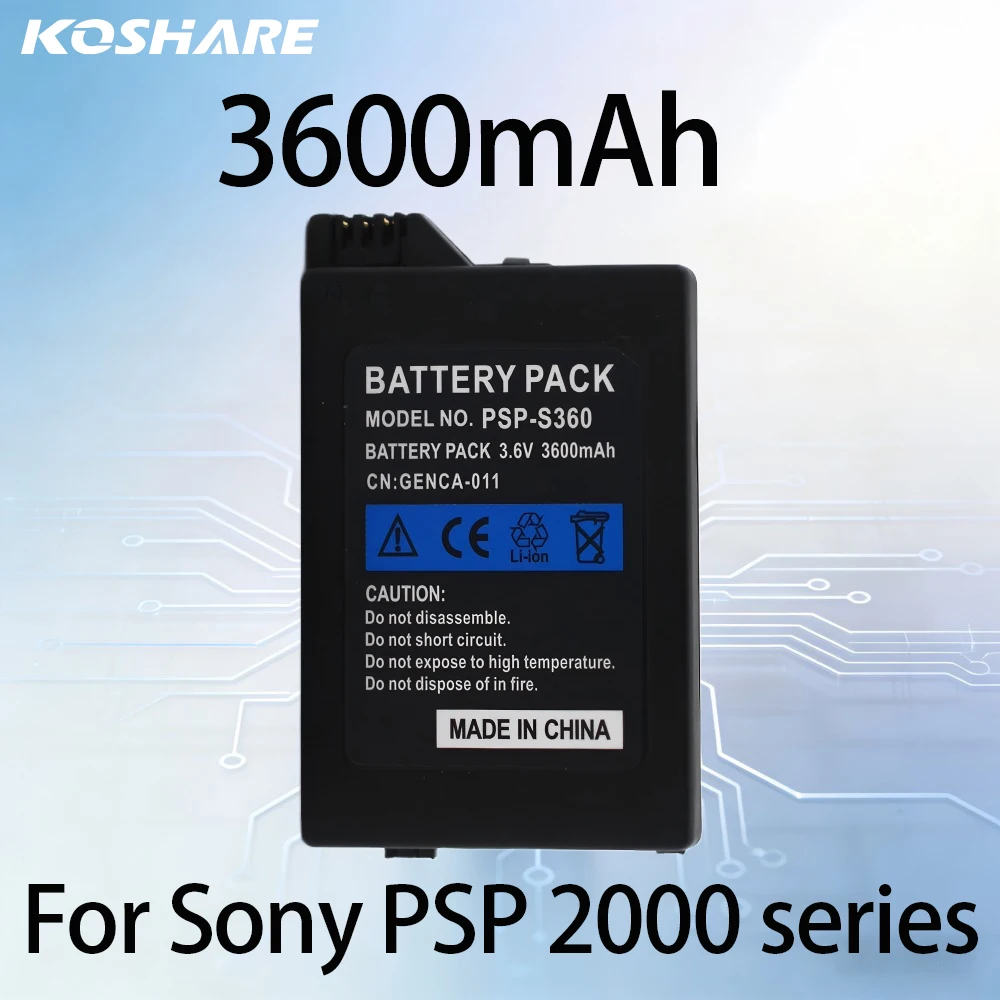 

KOSHARE Capacity 3600mAh 3.6V Lithium Battery for Sony PSP 2000 3000 PSP-S110 Gaming Consoles Rechargeable Host Batteries