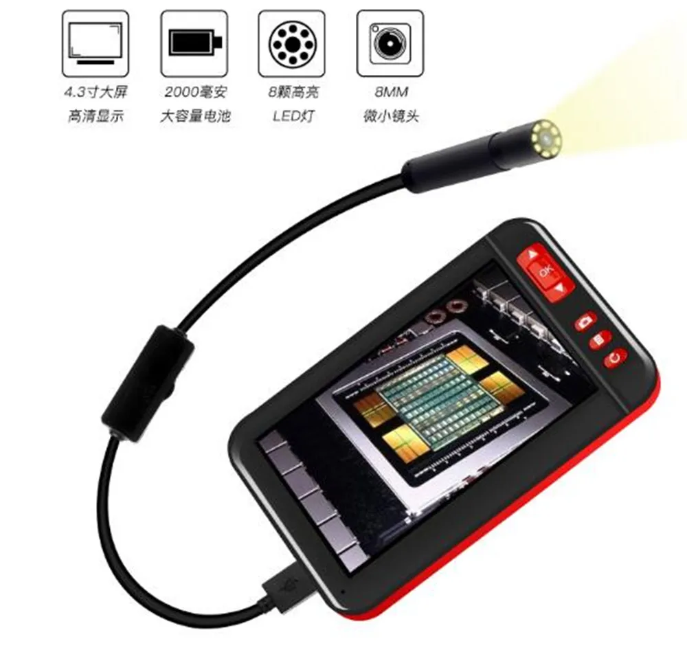 2MP 1080P 4.3Inch IPS Screen Industrial Endoscope CMOS Borescope Inspection Otoscope Camera Digital Microscope