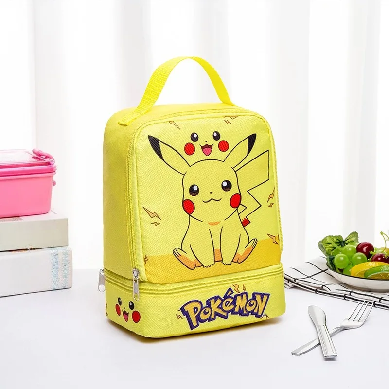 New Cute Cartoon Anime Pikachus Handheld Lunch Box Bag for Students Double Layered Lunch Box Bag Lunch Fruit Snack Storage Bags - Detail 1