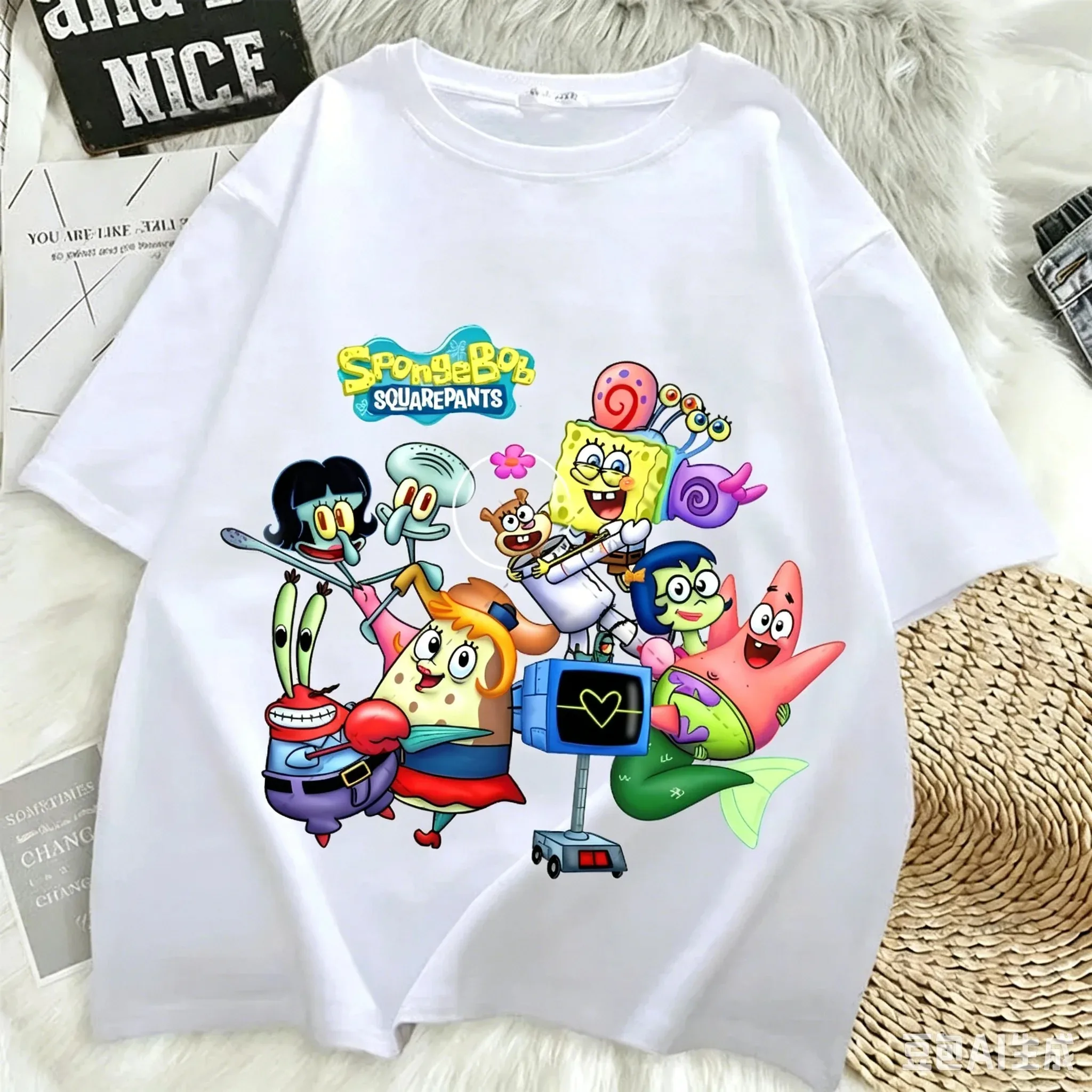 SpongeBob Schwammkopf T-Shirt Patrick Star Fischerboot-Print Tee Sommer Unisex Harajuku Streetwear Lustiges Cartoon-Oberteil – Detail 5