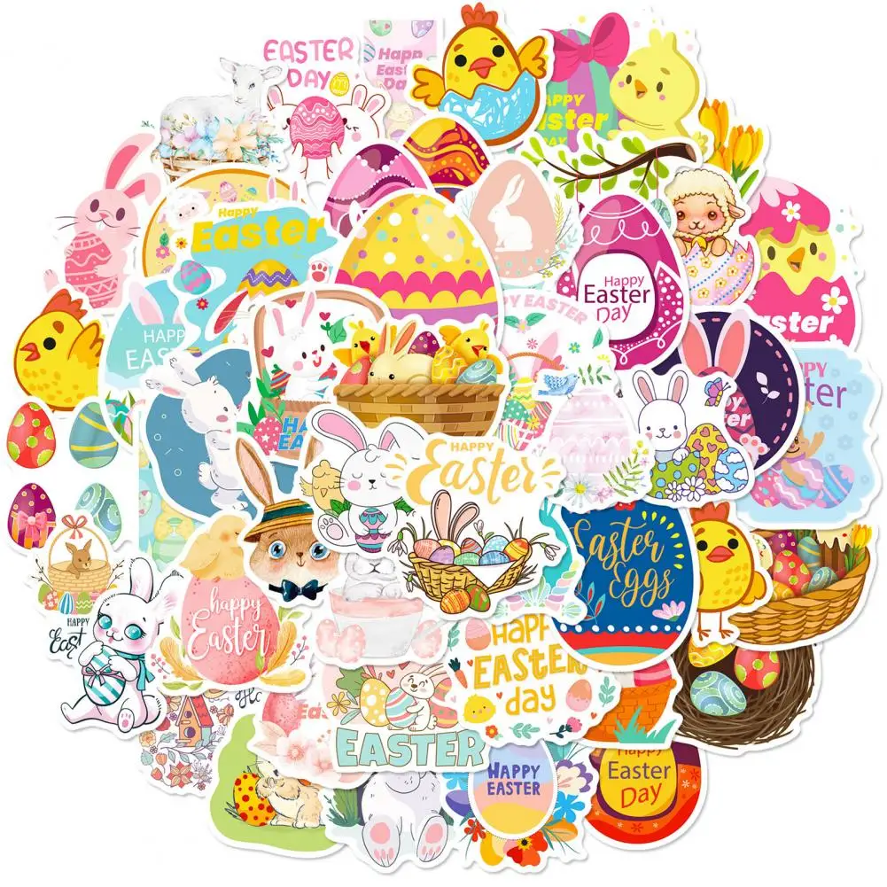 Cartoon Easter Stickers Easter Egg Stickers Colorful Easter Stickers Set with Eggs Chick Bunny Decals for Diy Festival