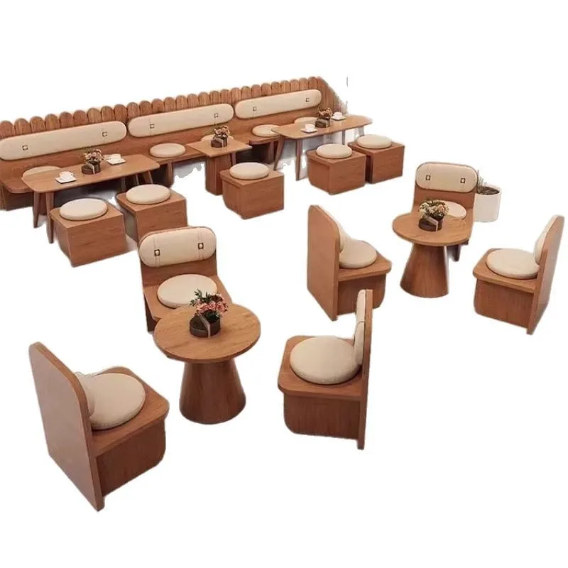 

Card seat sofa milk tea shop tables and chairs, combination cafe retro dining tables and chairs