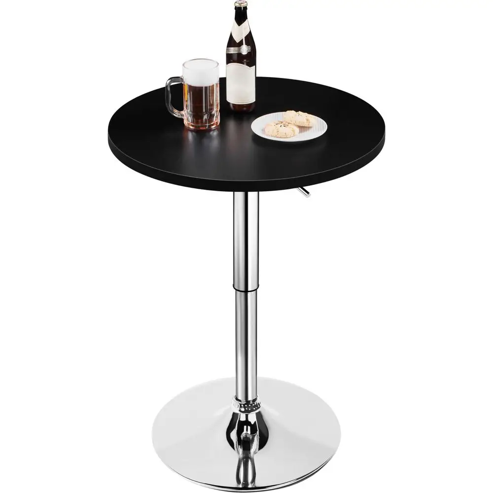 

Height Adjustable Round Pub Table 360 Swivel Counter Bar Tables Bistro Tall Cocktail MDF Top, Black