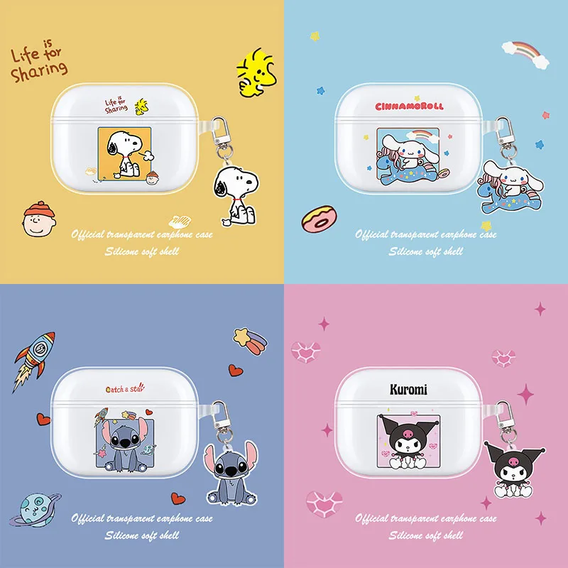 

Snoopyed Kuromi Cinnamoroll Suitable for Airpods3/1/2 Generation Cartoon Kawaii Tpu Bluetooth Headset Transparent Soft Shell