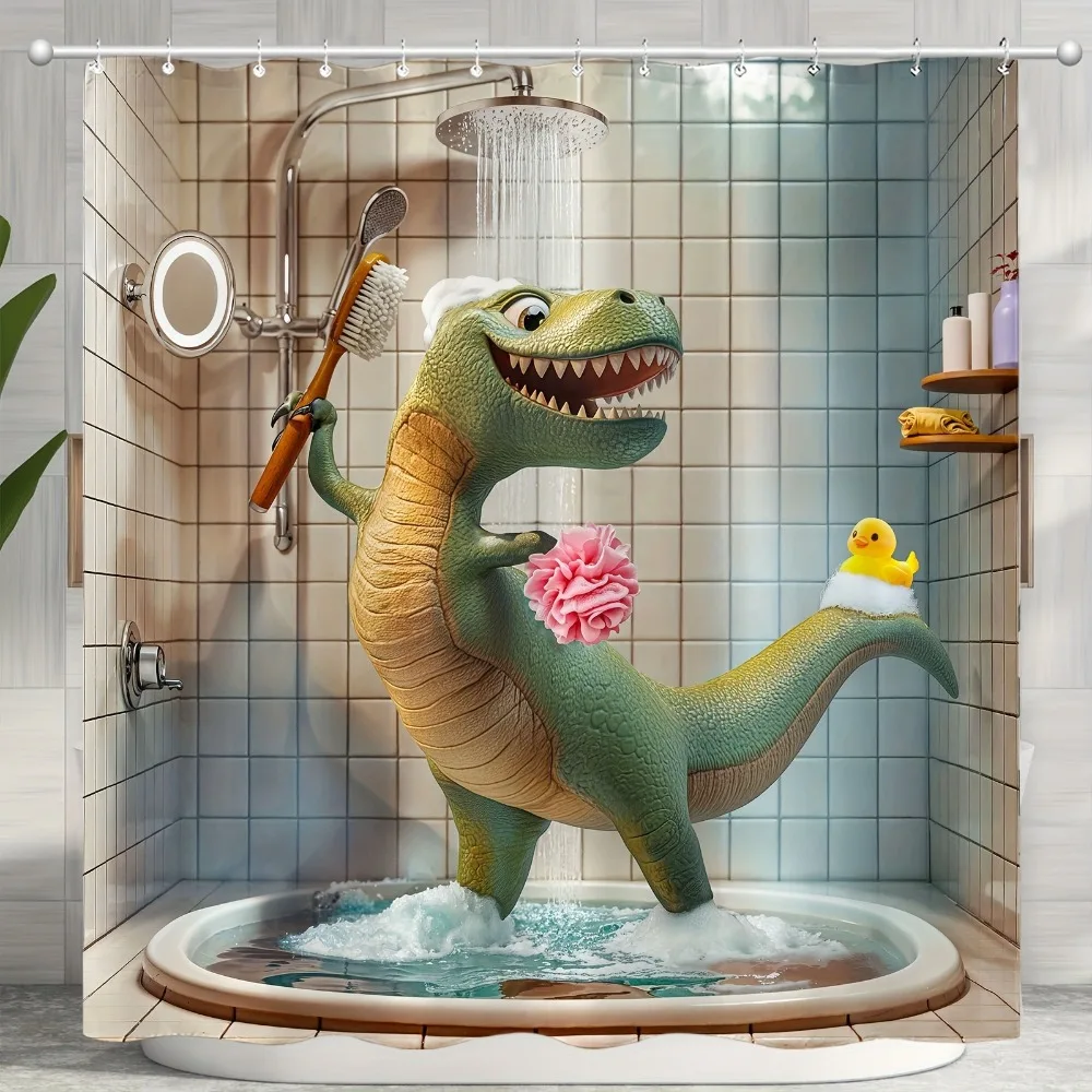 

Забавные и забавные динозавры, моющаяся грязеотталкивающая занавеска для душа, насадка для душа, водонепроницаемая полиэстеровая занавеска для ванны для домашнего декора