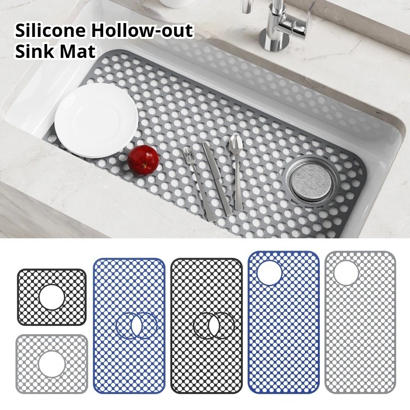 Silicone Hollow-out Sink Mat Protector Non-slip or Bottom Heat-Resistant Grid Tableware Dish Drying Pad Kitchen Draining Tool