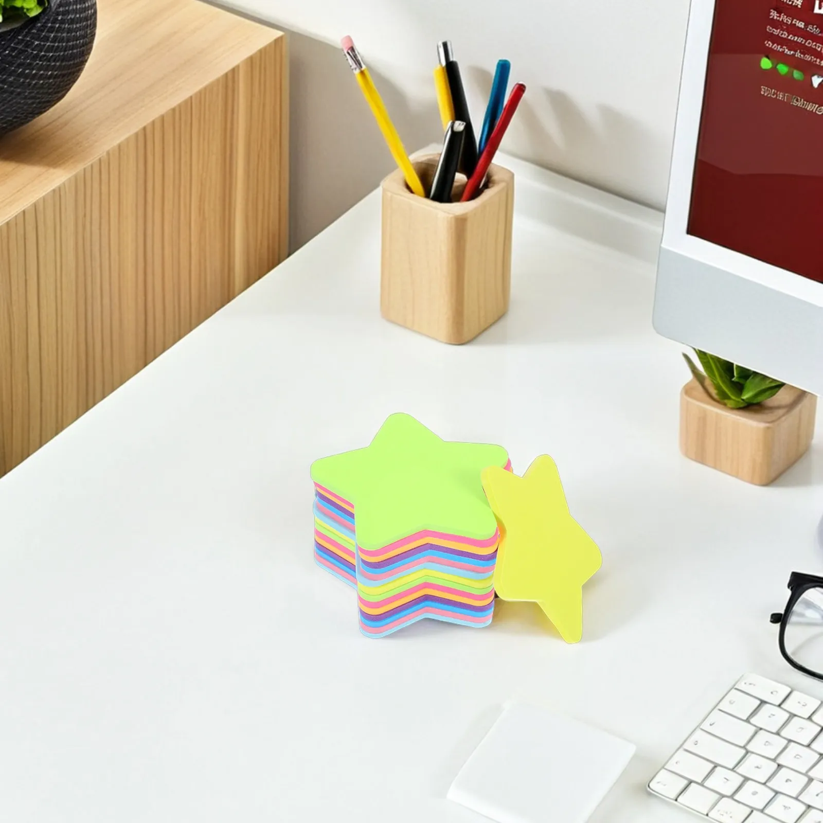 16Pcs Bright Star Shaped Sticky Notepads Colorful Adhesive Memo Pads for Office School Home Use Smooth Writing Surface Strong