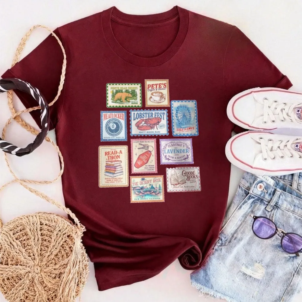 Emily Henry Books Stamp T Shirt Beach Read Book Shirt Sunshine Falls Tops Happy Place Inspired Clothes Book Lovers Gifts Tshirt