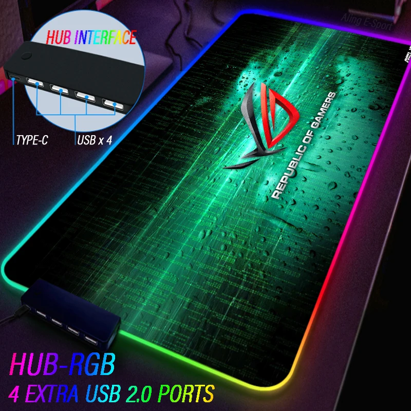 Imagem -03 - Multiport Hub Usb Luminous Mouse Pad Tapete Extensível Roge Anime Tapete de Mesa Rgb Tapete de Escrita de Estudante Personalizado