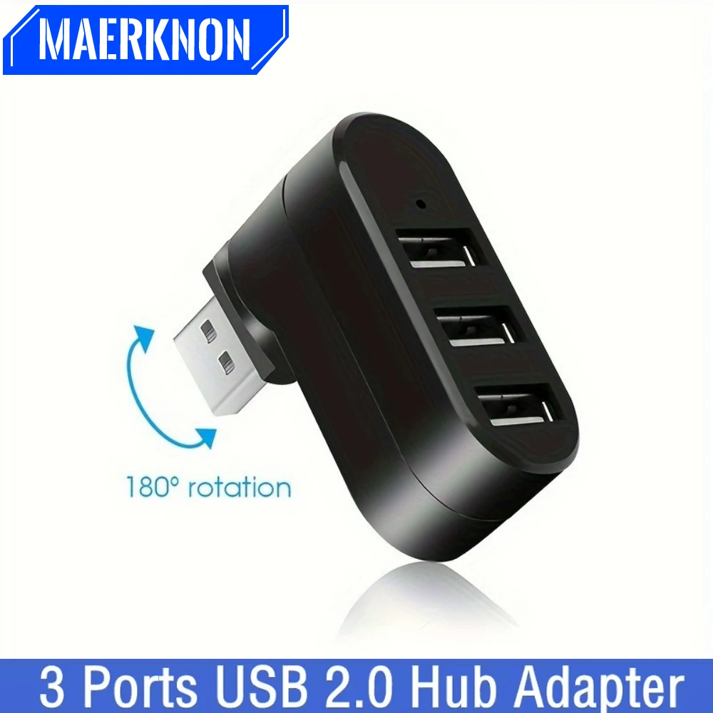 USB Hub 2.0 Adapter 180° Rotatable 3 Ports USB 2.0 U Disk Card Reader Splitter High Speed Data Transfer For Computer Accessories