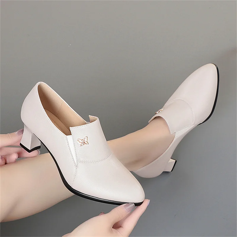 Elegant Deep Mouth Dress Shoes Women 2024 New Soft Leather Spring Women Pumps Platform Fashion Office Shoes  For Office Model