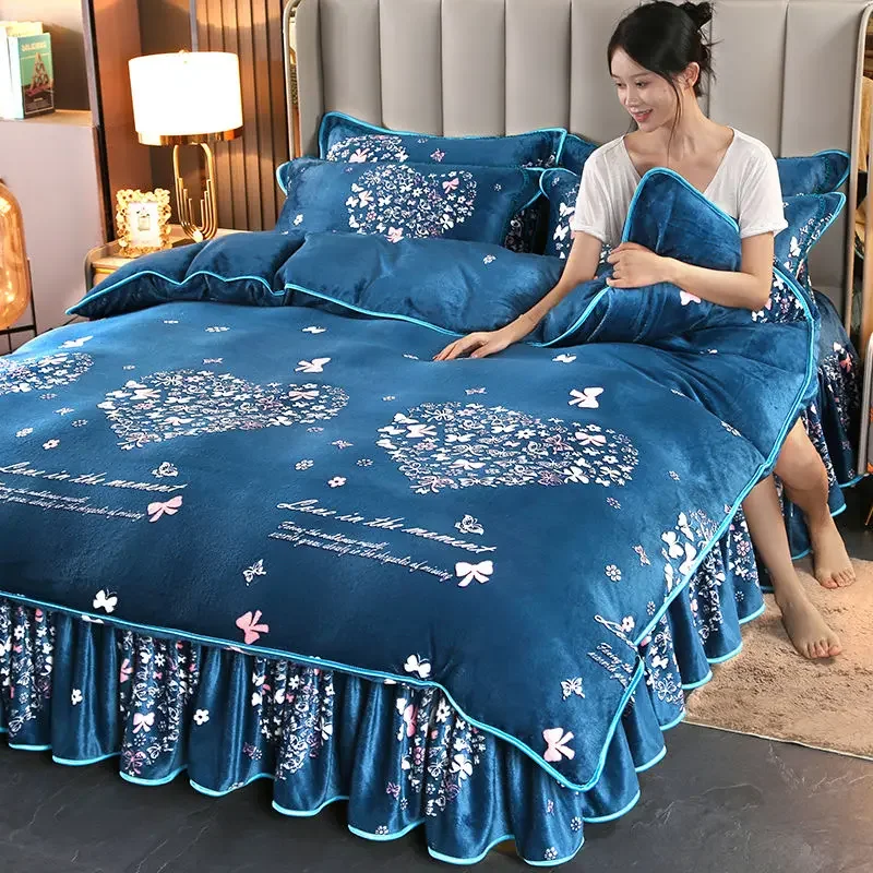 

Bedding Set Bed Linen Cartoon Winter Thickened Velvet Four-piece Flannel Coral Polyester Bed Sheets Comforter Bedspreads