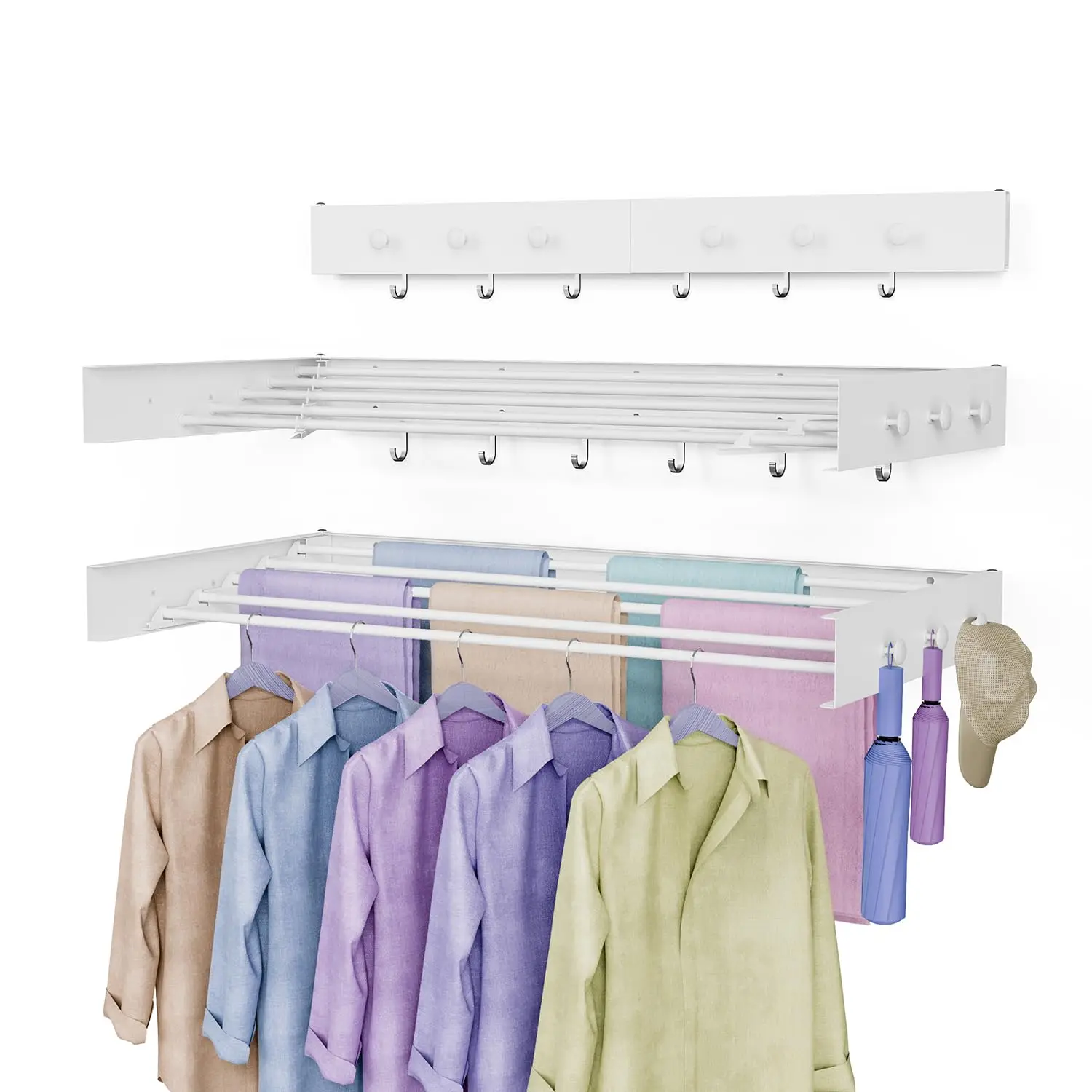 

Wall Mounted Foldable Drying Rack With 5 Aluminum Poles And 6 Hooks Space Saving Laundry Rack White 40 Inch