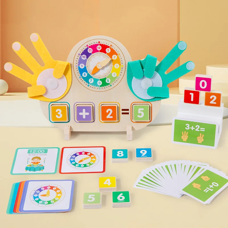 Montessori Wooden Frog Hand Math Toy Kids Number Counting Addition Subtraction Arithmetic Game With Number Flash Cards