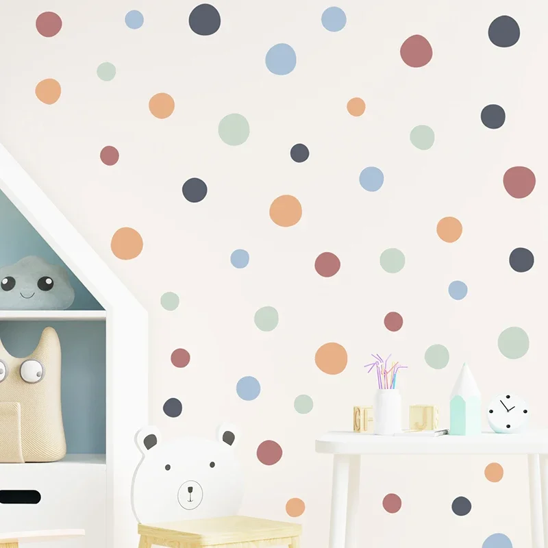 Multi-Color Polka Dots Wall Stickers Vinyl Decals Circle Wall Stickers for Kids Baby Bedroom Living Room Wall Decor 1 Sheet