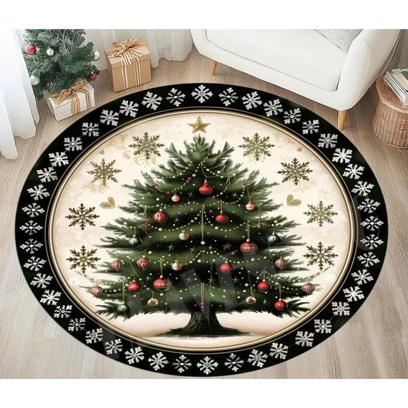 

Christmas Tree Round Rug Snowflake Decor Xmas Area Rug Bedroom Living Room Carpet Decoration for The New Year