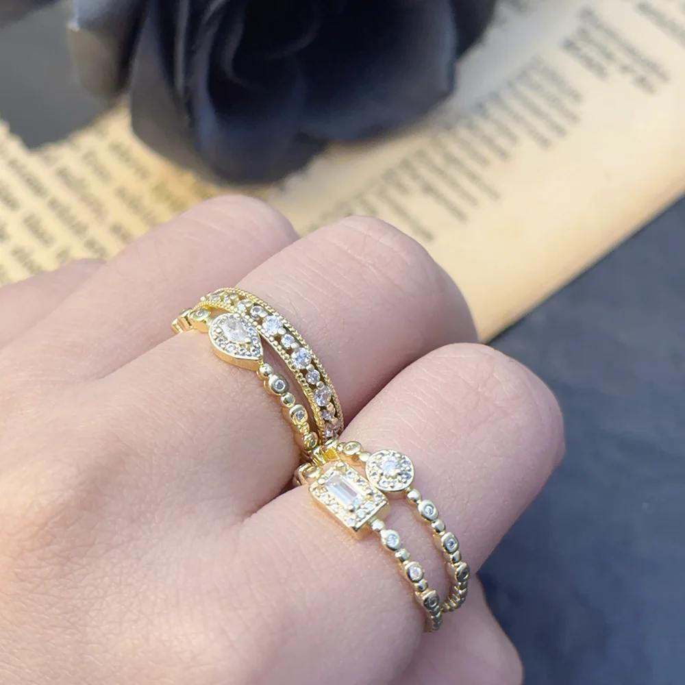 Dainty Solitaire Ring for Women Zirconia Gold Color Matching Dating Stacking Crystal Rings Jewelry Gifts for Female R742