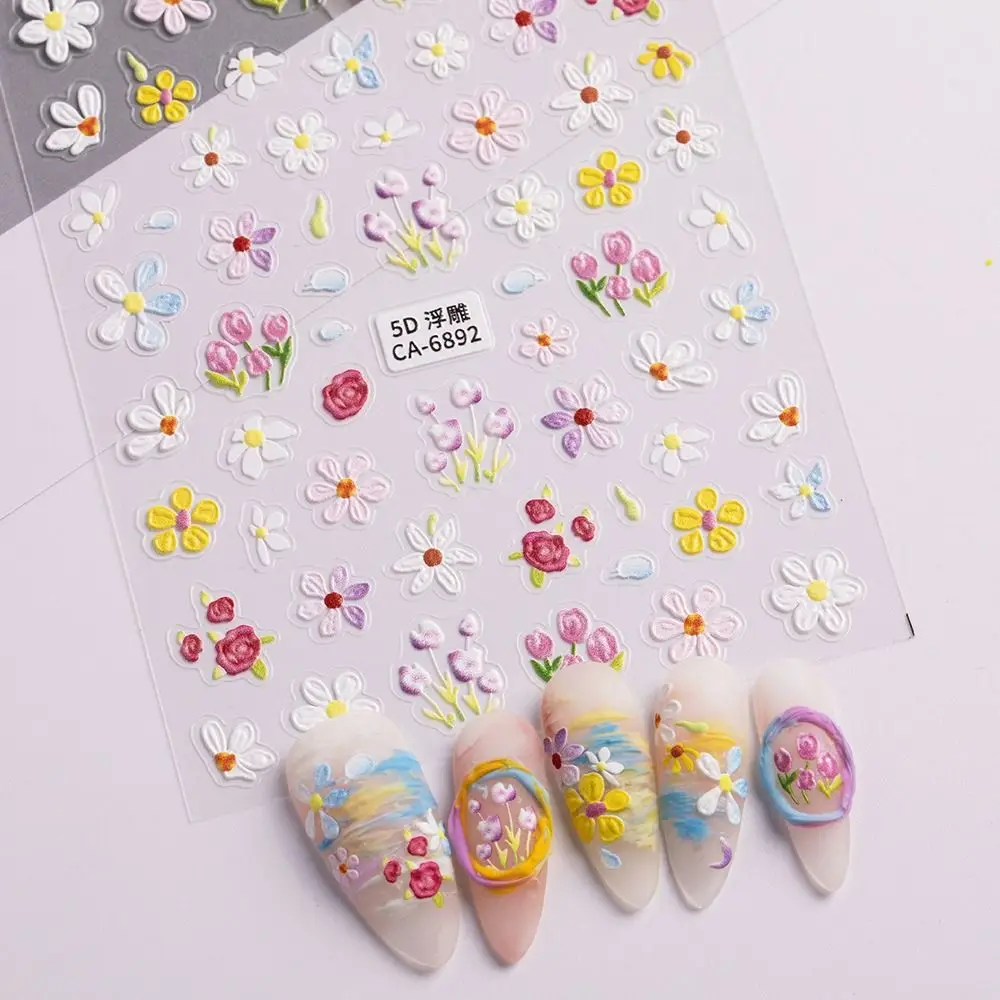 Primavera pintura a óleo hibisco flor etiqueta do prego pequena flor alívio 5d acrílico decoração do prego flor em relevo