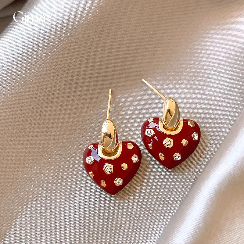 2024 New Korean Exquisite Oil Drop Heart Earrings Fashion Senior Sweet Lovely Temperament Women Drop Earrings Jewelry