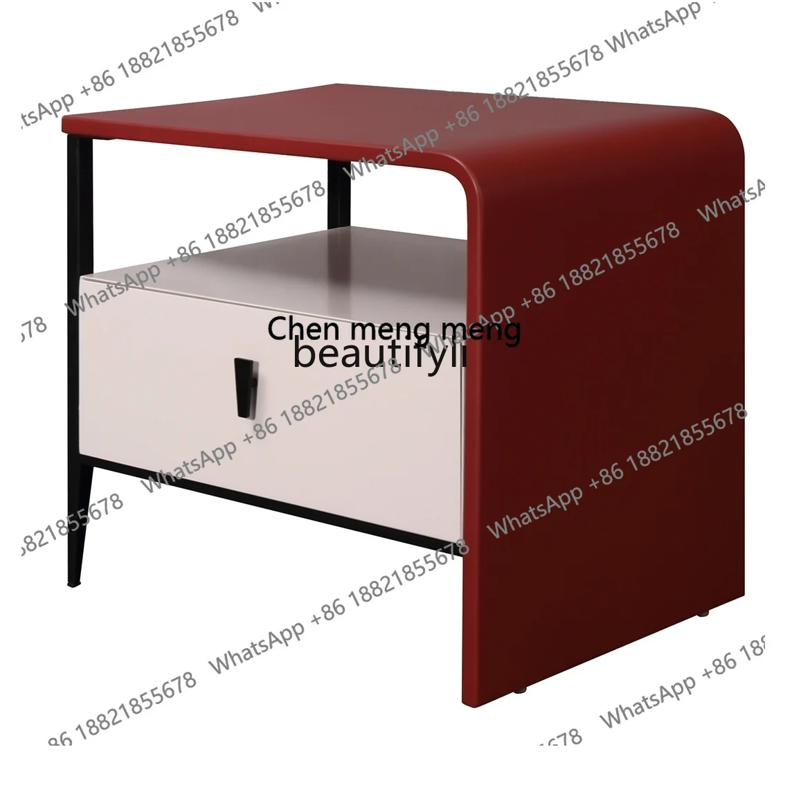 Bedside Table Color Matching Color Contrast Solid Wood Drawer round Edge Hanging Design Light Luxury Modern Minimalist
