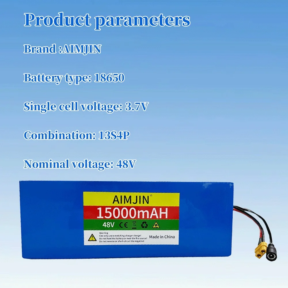 Imagem -02 - Bloco para o Trotinette Elétrico Baterias da Substituição do Li-íon da Bicicleta com Bms 18650 13s4p 48v 15000mah