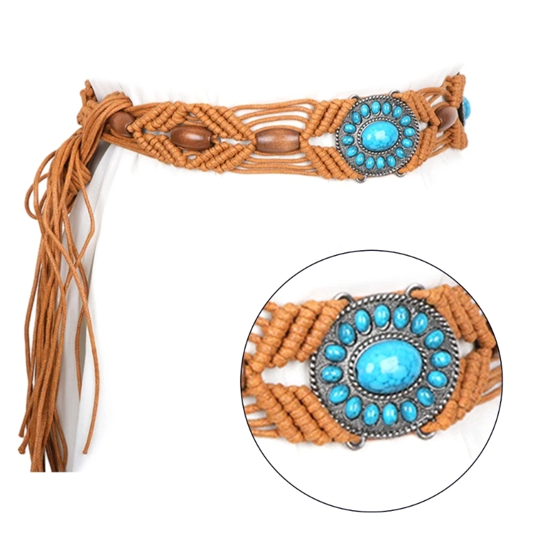 A2ES Womens Woven Tassels Belt Braided Waistband Girls Thin Waist Rope Waist Belts