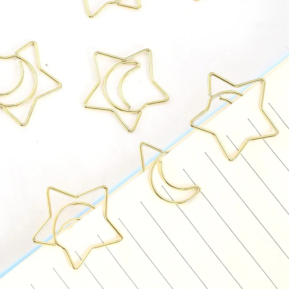 Minimalist Style Metal Cute Cartoon Creatives Golden Star-Moon Paperclip Bookmark Folder Office Binding Supplies Accessories