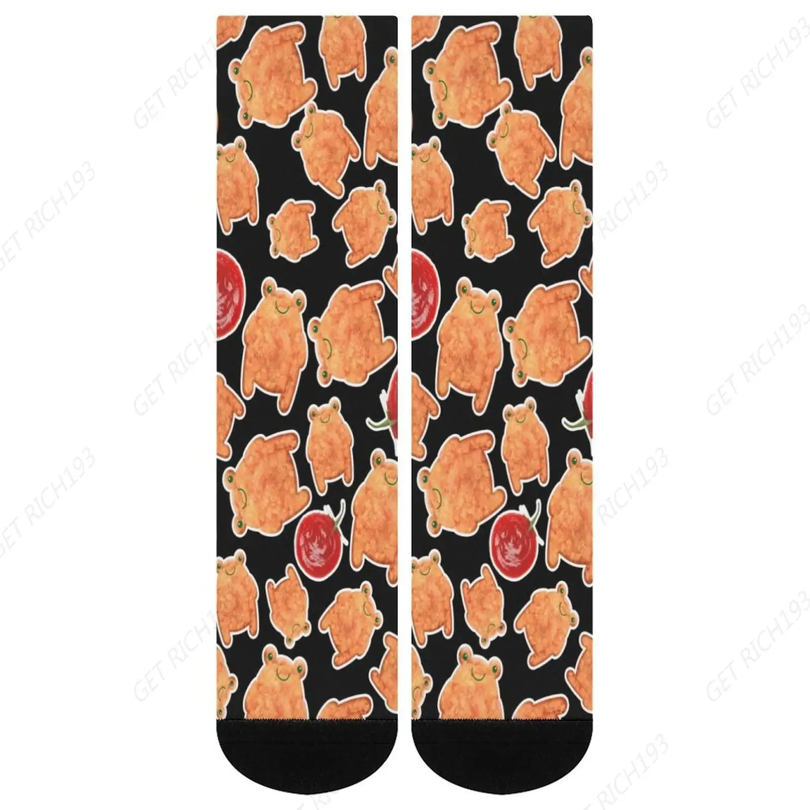 Frog Chicken Nuggets Crew Socks Funny Food Pattern Novelty Casual Crew Socks Dress Socks,Unisex Novelty Gifts for Men Women