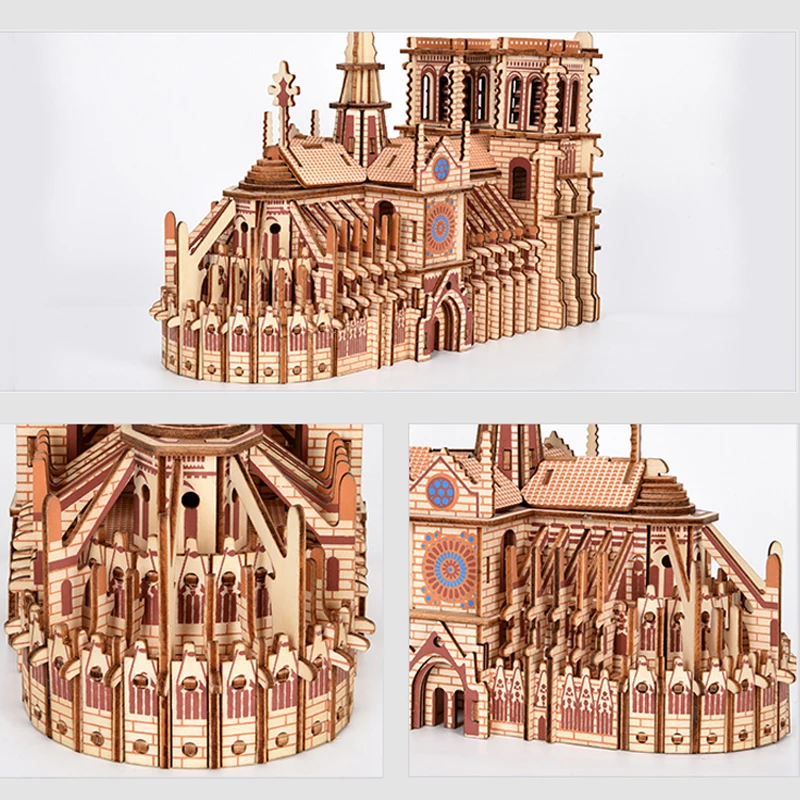 DIY 3D Wooden Puzzle Notre Dame Cathedral Paris Dimensional Model Learning Educational Toys For Children Architecture Decoration