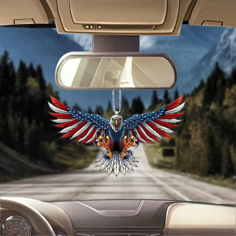 

American Flag Eagle Car Interior Rearview Mirror Pendant Special-Shaped Key Chain Decorative Pendant Pendant