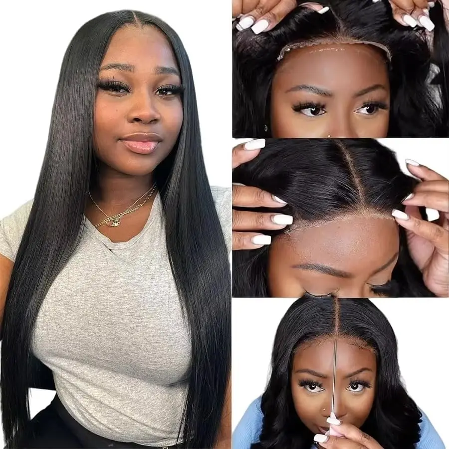 Straight Glueless Wigs Human Hair Bleached Knots Upgraded Lace Front Wigs Pre Cut 5x5 4x4 Lace Closure Wigs Invisible Melt Skin