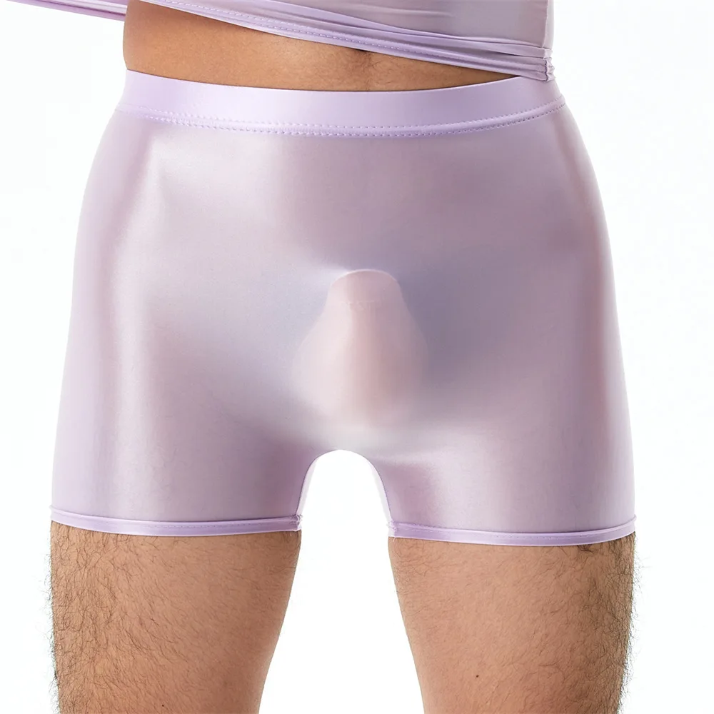 Erotic Ice Silk Underwear dos homens, Nylon Sheer, Shorts Boxer Óleo Brilhante, Cuecas Cor Sólida, Calcinha Sexy