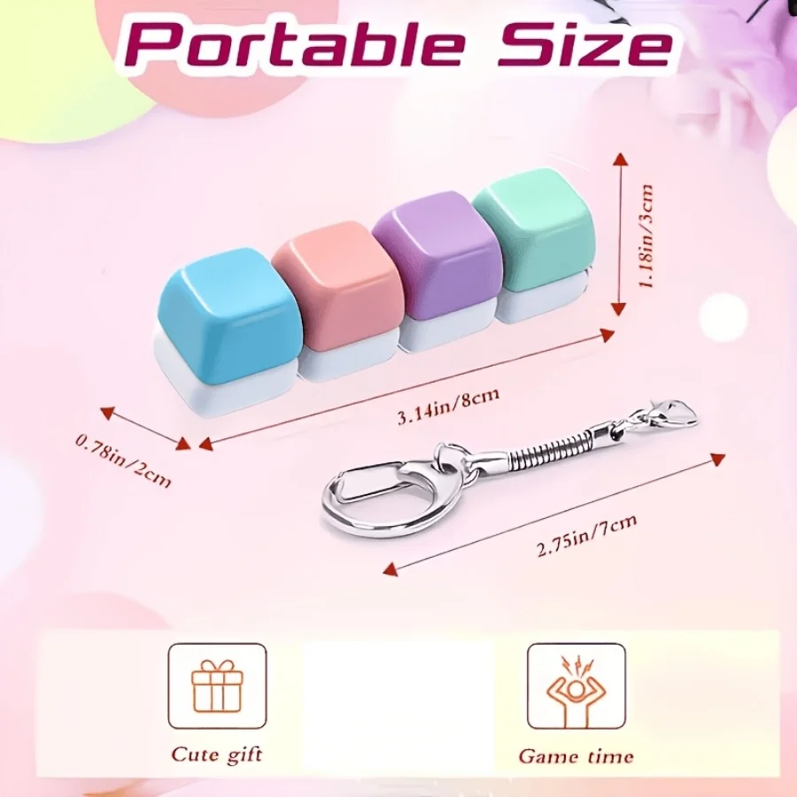 4 Keys Mechanical Keyboard Keycap Fidget Toy Keychain, Anti Stress Clicker for Office Decompression Gift for Adults Kids