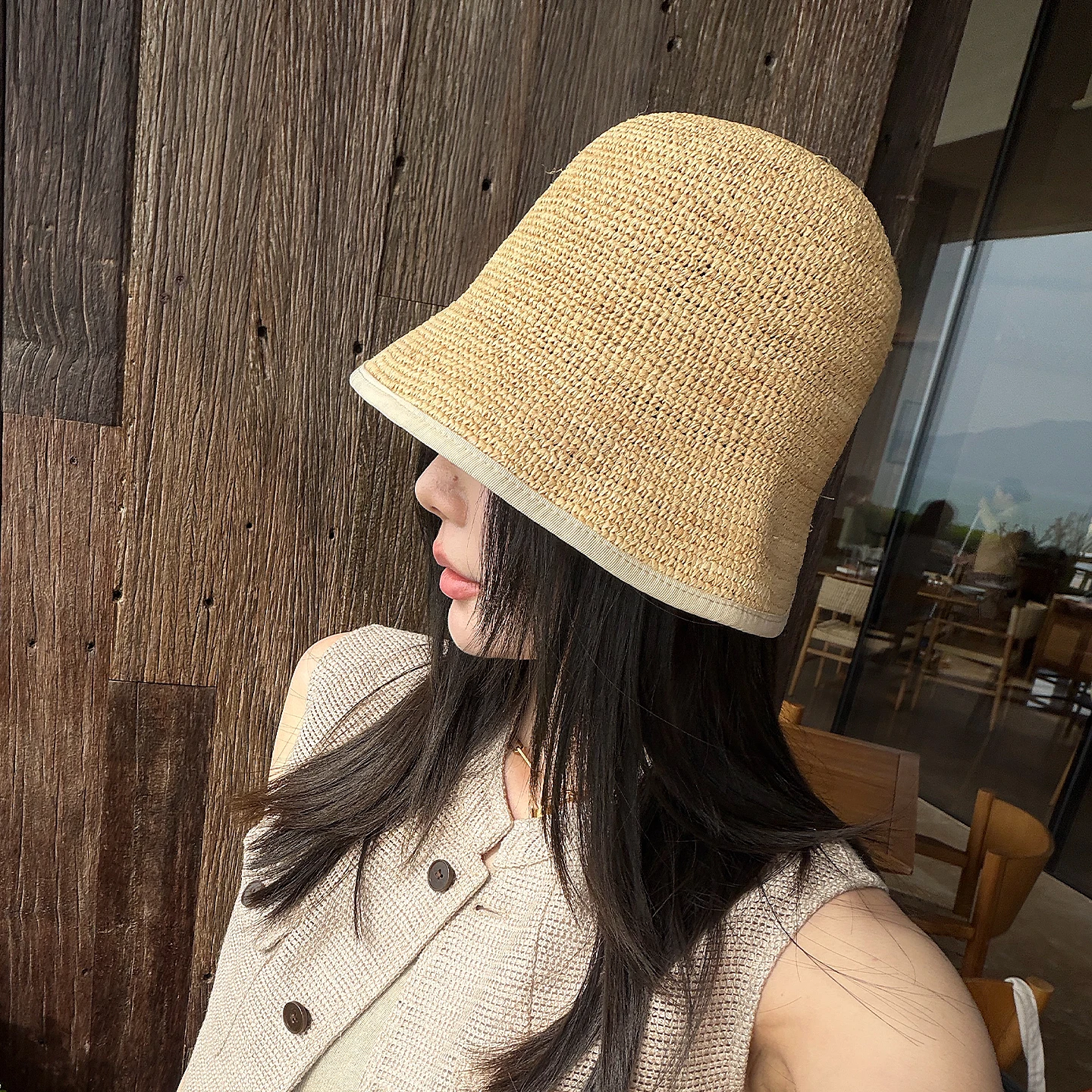 handwoven-raffia-straw-hat-women's-summer-breathable-sun-protection-foldable-bucket-hat-versatile-holiday-fashion-accessory