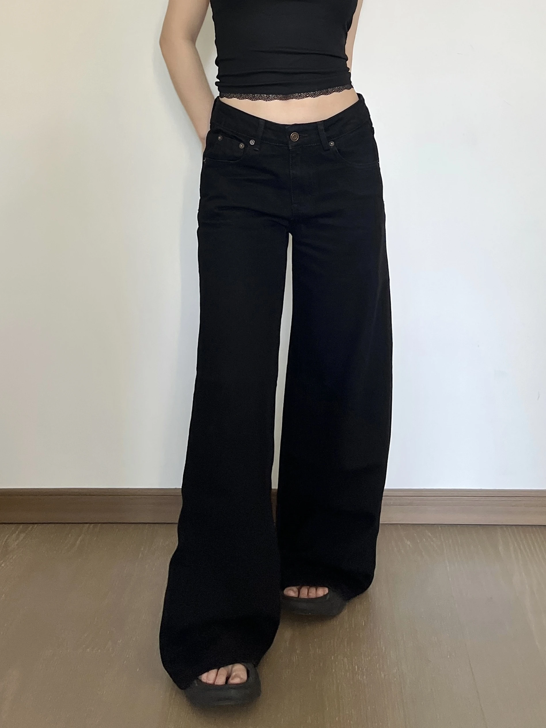 

NCC ONE утягивающие широкие джинсы, американские повседневные женские джинсовые брюки Bootcut, подходят для четырех сезонов, глубокий цвет