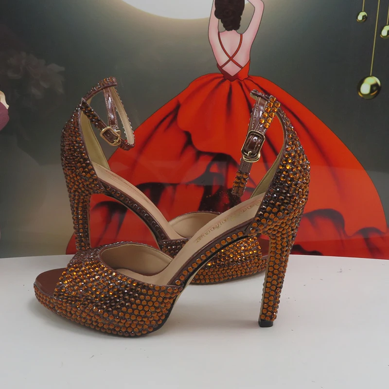 Super High Heel  Golden Bridal Wedding shoes Summer Sandals woman Fashion Party Dress shoes Ankle Strap sandal Open Toe image 4