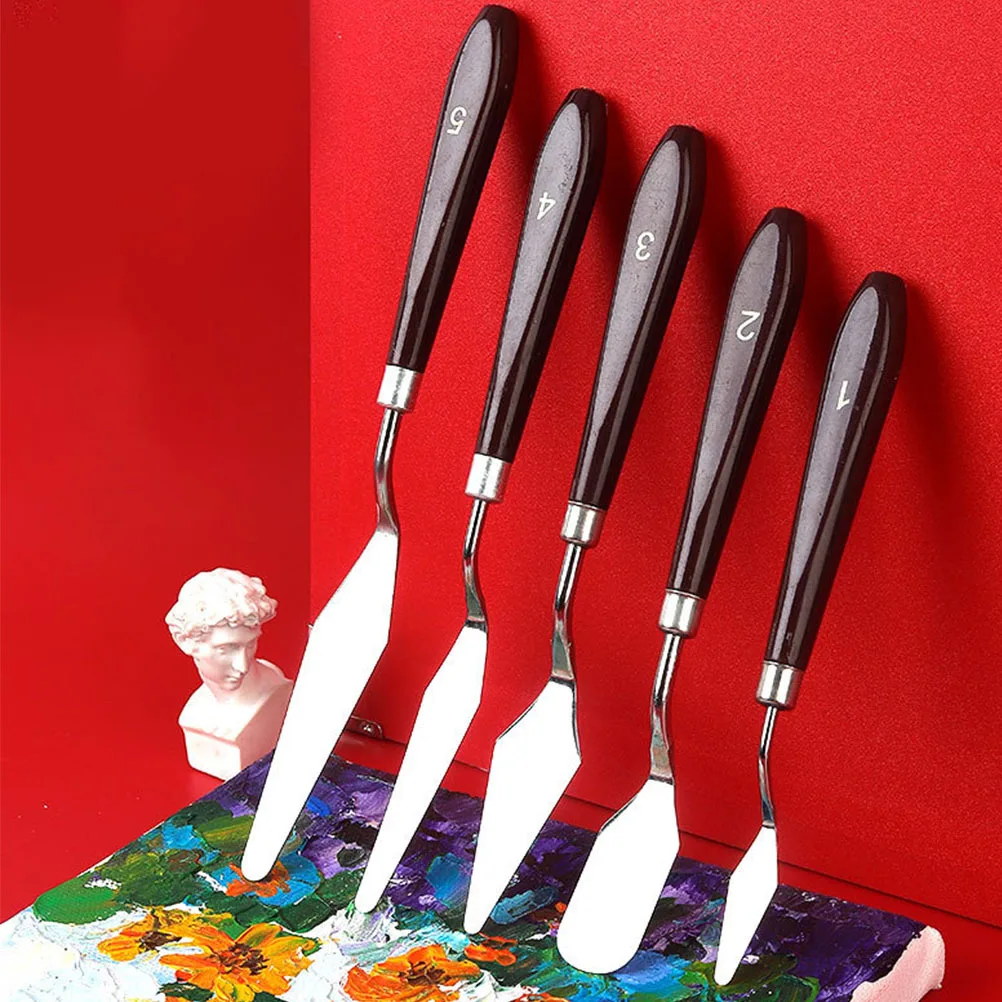 

5Pcs Oil Painting Spatulas Stainless Steel Multi-Head Durable Color Mixing Tools Paint Scraper Palette Set for Art