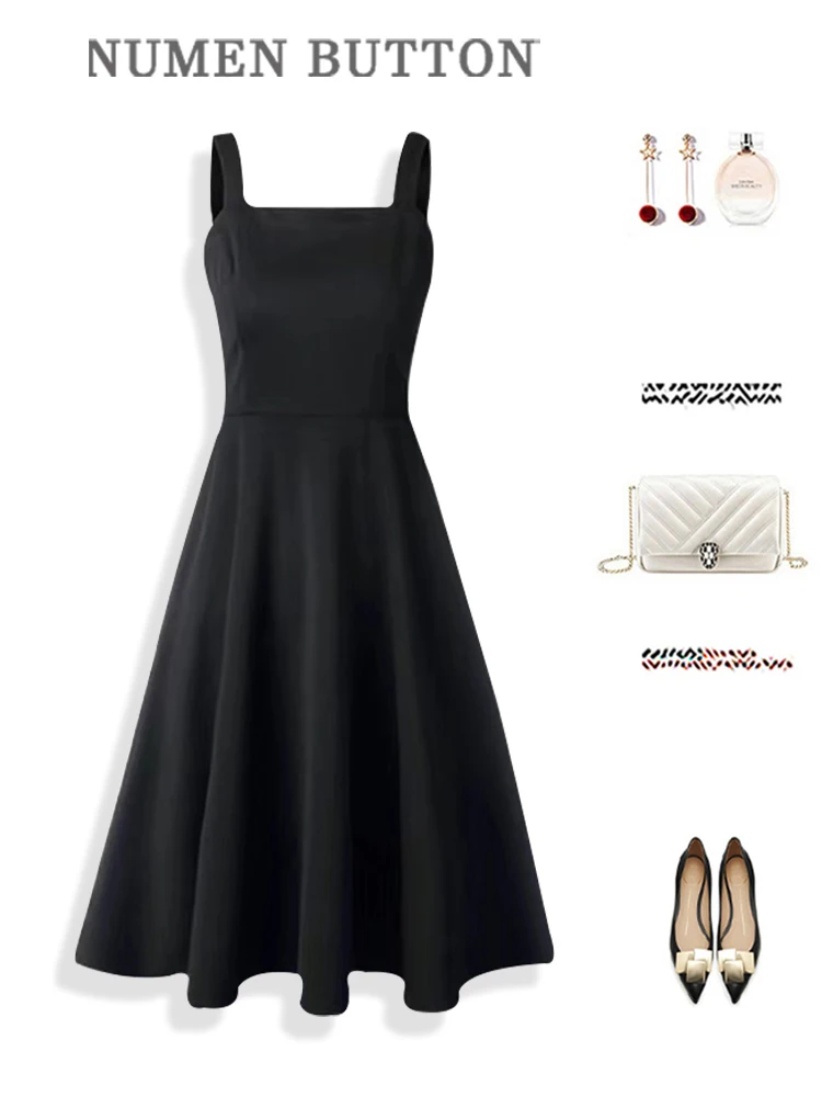 Spring Summer New Sle Women's Versatile Long Dr plus Size Flattering Slimming Bla Dr Faionable Age-Defng Midi D...