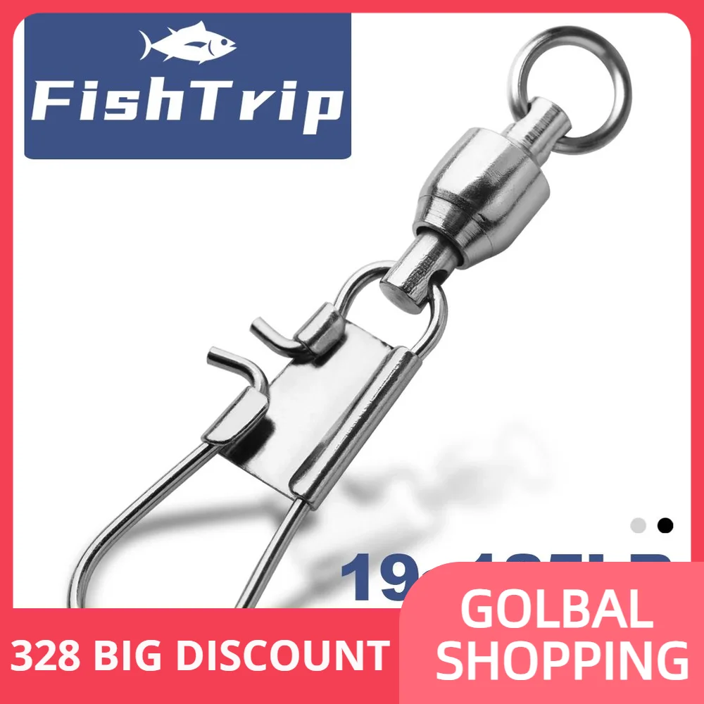 FishTrip Fishing Snap Swivel Interlock Snap Ball Bearing Swivels Stainless Steel Cross Lock Clip Squid Fishing Connector